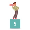 Delightful Child Joyfully Presents The Number Five, Representing Achievement In Math Learning, Vector Illustration