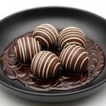 Delightful chocolate truffles on a dark plate Royalty Free Stock Photo