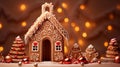 Delightful Christmas Scene with Candy Border and Delicious Gingerbread House Amidst Festive decoration