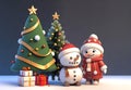 snowman and pine tree christmas background ai generated Royalty Free Stock Photo