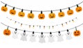 A delightful collection of three separate Halloween themed string light decorations and paper garlands featuring classic holiday Royalty Free Stock Photo