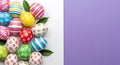 Vibrant Easter Eggs with Copy Space on White and Purple Background Royalty Free Stock Photo