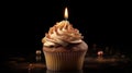 Delightful cupcake adorned with a birthday candle, leaving space for your personal touch