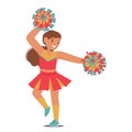 Delightful Cute Cheerleader Girl Character With Radiant Smile, Adorned In A Vibrant Uniform, Gracefully Twirling Pompoms
