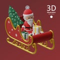 Cute cartoon santa claus sitting in the winter sleigh full of christmas gifts 3d icon isolated Royalty Free Stock Photo