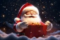 Santa Claus Unwraps a Surprise Giftbox in Festive 3D Cartoon.GenerativeAI. Royalty Free Stock Photo