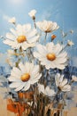 Delightful Daisies: A Colorful Contrast of White, Blue, and Yell