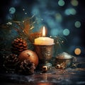 The delightful dance of candlelight among playful Christmas decorations on this New Year background