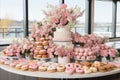 Delightful Dessert Table with Assorted Sweets and Gorgeous Flowers