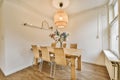 Delightful dining room with a solid wood table