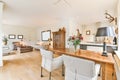 Delightful dining room with a sturdy wooden table