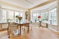 Delightful dining room with a sturdy wooden table