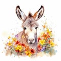 Delightful Donkey Foal in a Colorful Flower Field for Art Prints and Greetings. Royalty Free Stock Photo