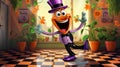 Whimsical Purple Creature Dancing in Colorful Room Royalty Free Stock Photo