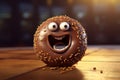 Cute chocolate donut with eyes. Generative AI