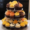 Delightful Duality: Tower of Cupcakes with Contrasting Flavors Royalty Free Stock Photo