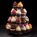 Delightful Duality: Tower of Cupcakes with Contrasting Flavors Royalty Free Stock Photo