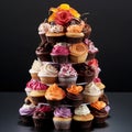 Delightful Duality: Tower of Cupcakes with Contrasting Flavors Royalty Free Stock Photo