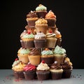 Delightful Duality: Tower of Cupcakes with Contrasting Flavors Royalty Free Stock Photo