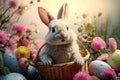 Delightful Easter bunny surrounded by blooming