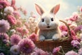 Delightful Easter bunny surrounded by blooming