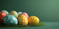 Delightful Easter Eggs Nestled in Grass Against a Green Background Royalty Free Stock Photo