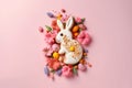 Delightful Easter rabbit-shaped cookie adorned with various flowers