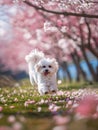 Delightful Encounter: A Cheerful Girl and her White Dog in a Fie