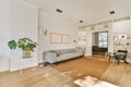 Delightful gray sofa and black armchair in an adorable living room