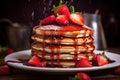 Delightful Honey strawberry pancakes. Generate Ai