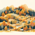 Vibrant Autumn Mountain Village Illustrated Map Royalty Free Stock Photo