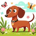 Playful Pooch: Dachshund Breed Illustrated in a Lively Scene