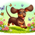 Smiling Sausage Dog: Whimsical Artwork Featuring a Dachshund