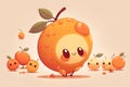 Cute cartoon apple character with orange fruit characters