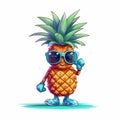 pineapple cartoon character wear sun glasses ai generated