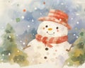 Delightful Illustration from a Children\'s Book Featuring a Happy Snowman in a Snow Storm