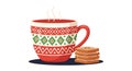 Festive Christmas Mug with Hot Drink and Gingerbread Cookies Isolated on White Cozy Winter Holiday Beverages and Snacks Vector Ill Royalty Free Stock Photo