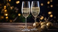 A delightful illustration featuring two glasses of sparkling wine with Christmas decorations. Generative AI.