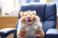 Adorable Laughing Hamster Sitting on Chair, AI Generated