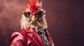 A delightful image of chicken wearing vibrant, fashionable outfits, making it a captivating choice for a party invite, copy space.