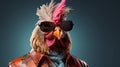 A delightful image of chicken wearing vibrant, fashionable outfits, making it a captivating choice for a party invite, copy space.