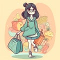 Cartoon character with shopping concept Royalty Free Stock Photo