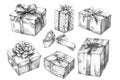 a collection of hand drawn illustrations of presents.