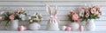 Easter Bunny Gift Bag with Eggs on White Table: Festive Holiday Decoration Concept for Greeting Cards and Fabric Gifts Royalty Free Stock Photo