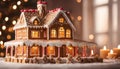 A picture of a cheerful gingerbread house decorated with icing and candy. Royalty Free Stock Photo