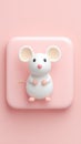 Cute white mouse figurine on a pink background, adorable and charming Royalty Free Stock Photo