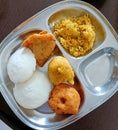 Delightful Indian breakfast spread served in a steel plate