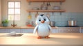Delightful 8k Animated Penguin On Kitchen Counter - Lively Illustrations