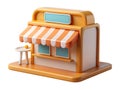 Charming miniature orange and white striped awning shop display with small table Royalty Free Stock Photo