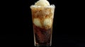 A delightful photo of a root beer float, with a scoop of vanilla ice cream floating in a glass of bubbly root beer Royalty Free Stock Photo